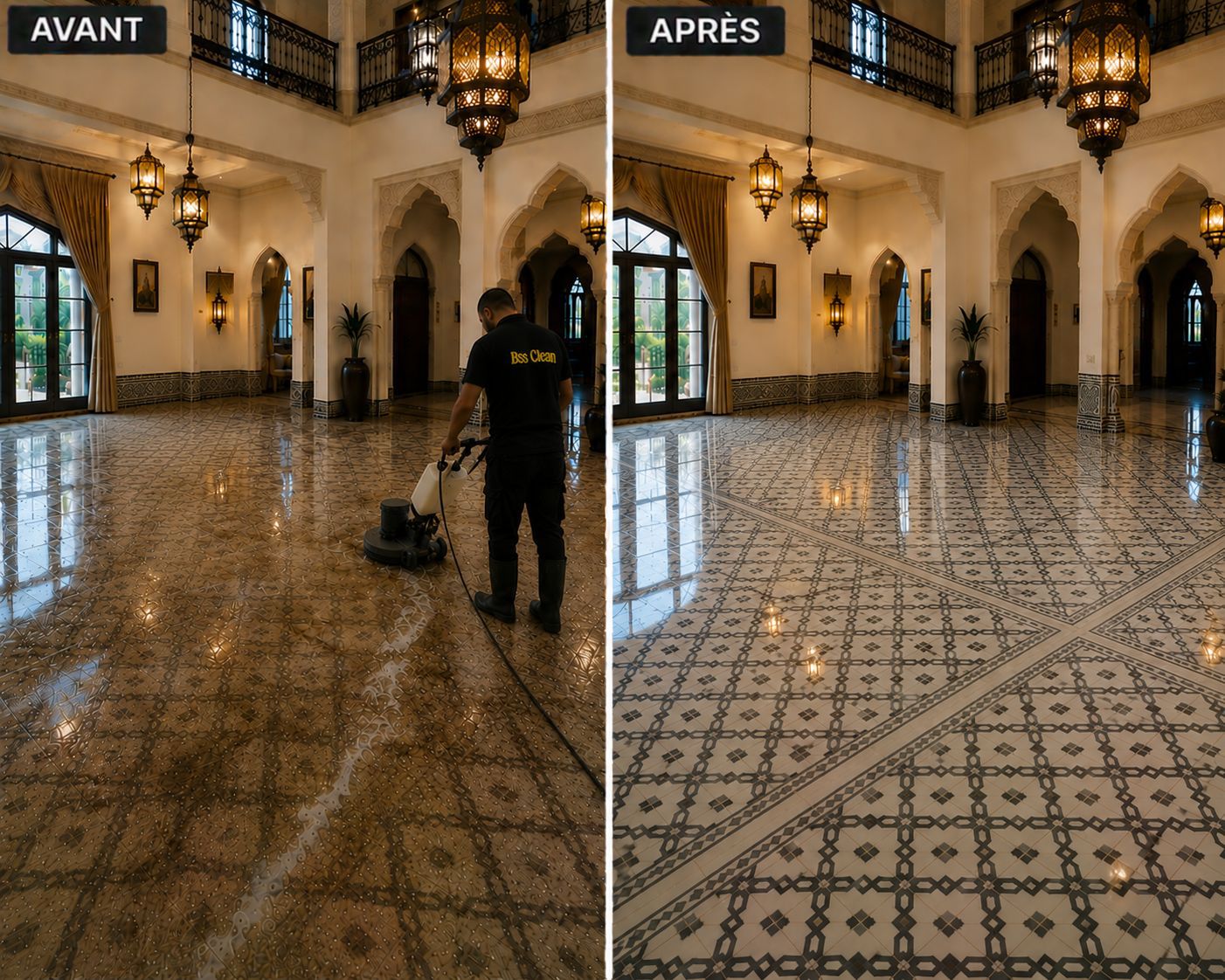 Nettoyage carrelage zellige riad BSS Clean avant après